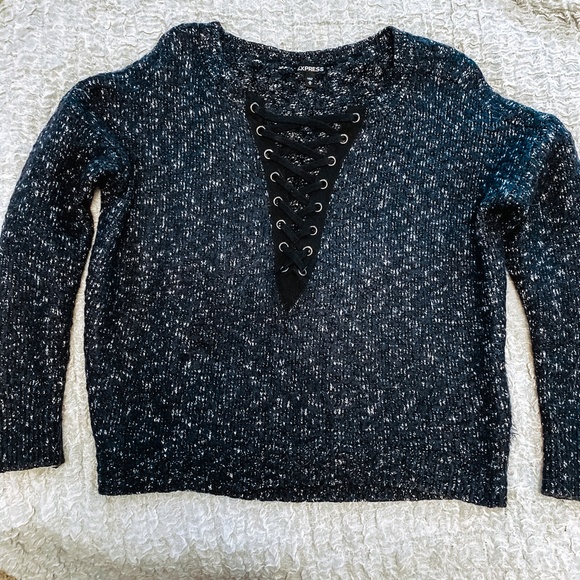 Express Lace Up Eyelash Cozy Sweater - Picture 3 of 7